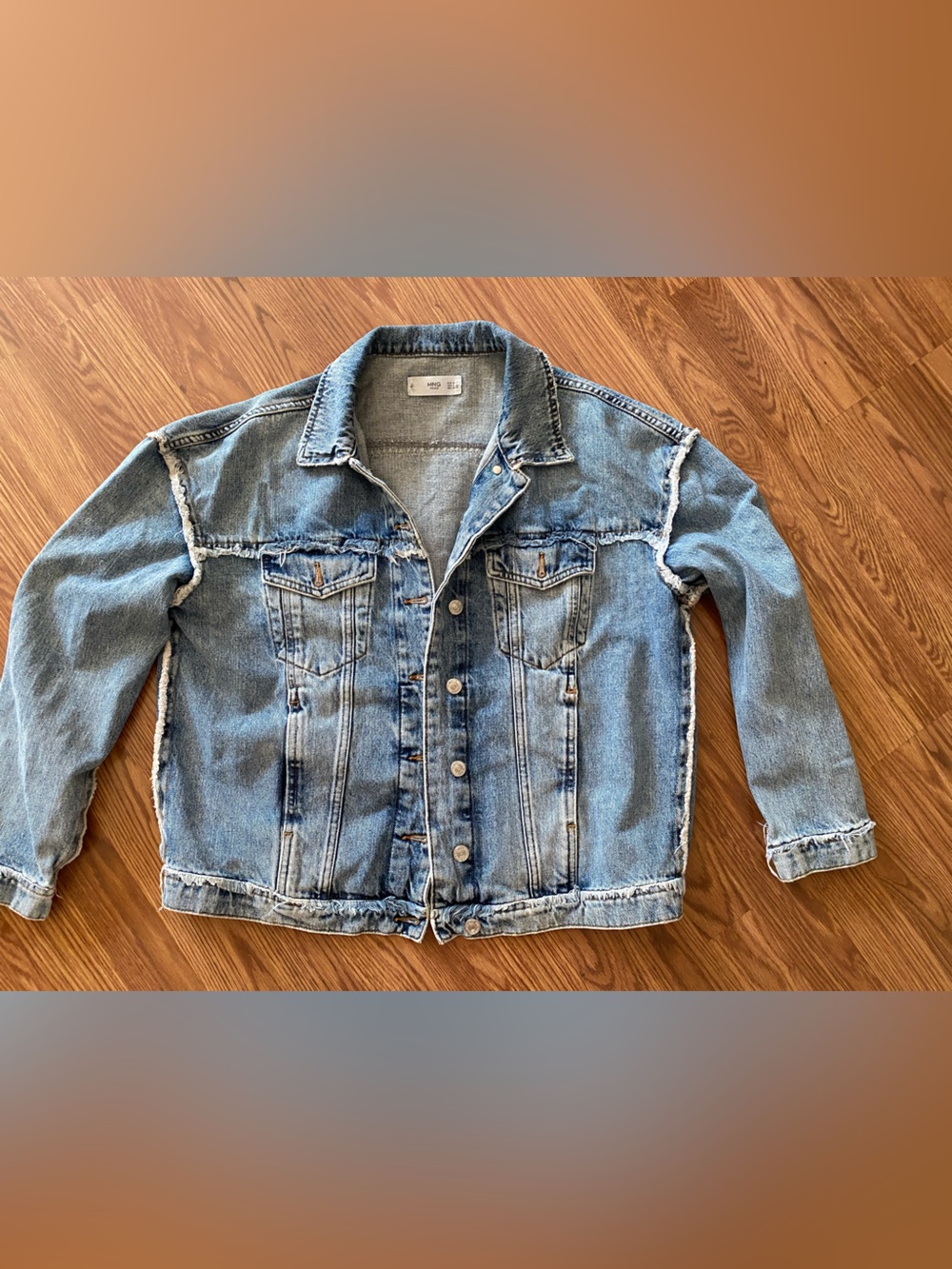 Mango Light Blue Denim Jacket with Distressed Trim